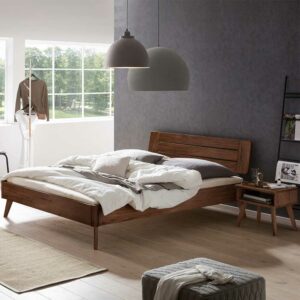 TopDesign Nussbaumholz Bett 140x200 cm in modernem Design auch mit Nachtkommode