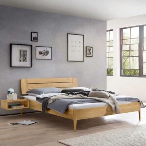 TopDesign 140x200 cm Bett Eiche hell aus Massivholz 38 cm Einstiegshöhe