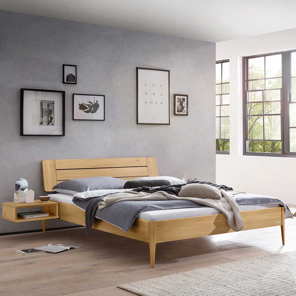 TopDesign 140x200 cm Bett Eiche hell aus Massivholz 38 cm Einstiegshöhe