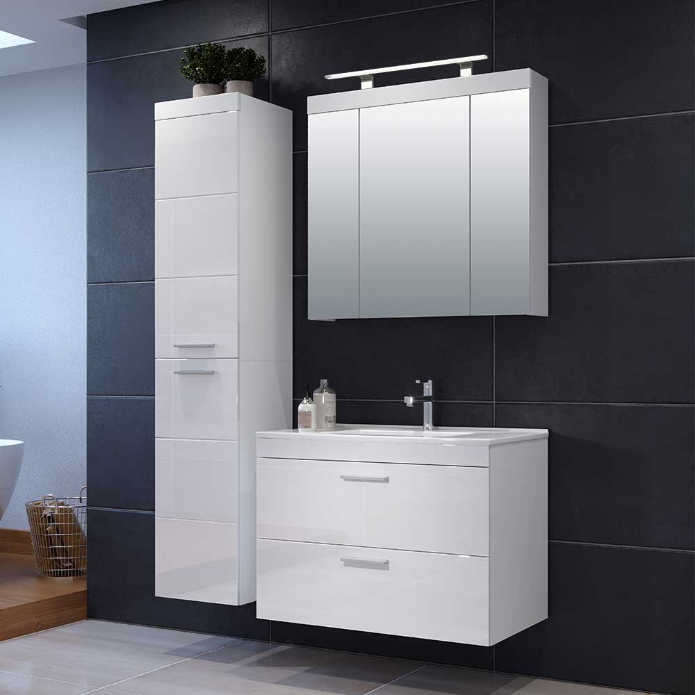 TopDesign Badmöbelkomplettset weiss in modernem Design inklusive Becken (dreiteilig)