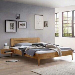 TopDesign Massives Wildeiche Bett geölt 140x200 cm optional mit Nachtkonsolen