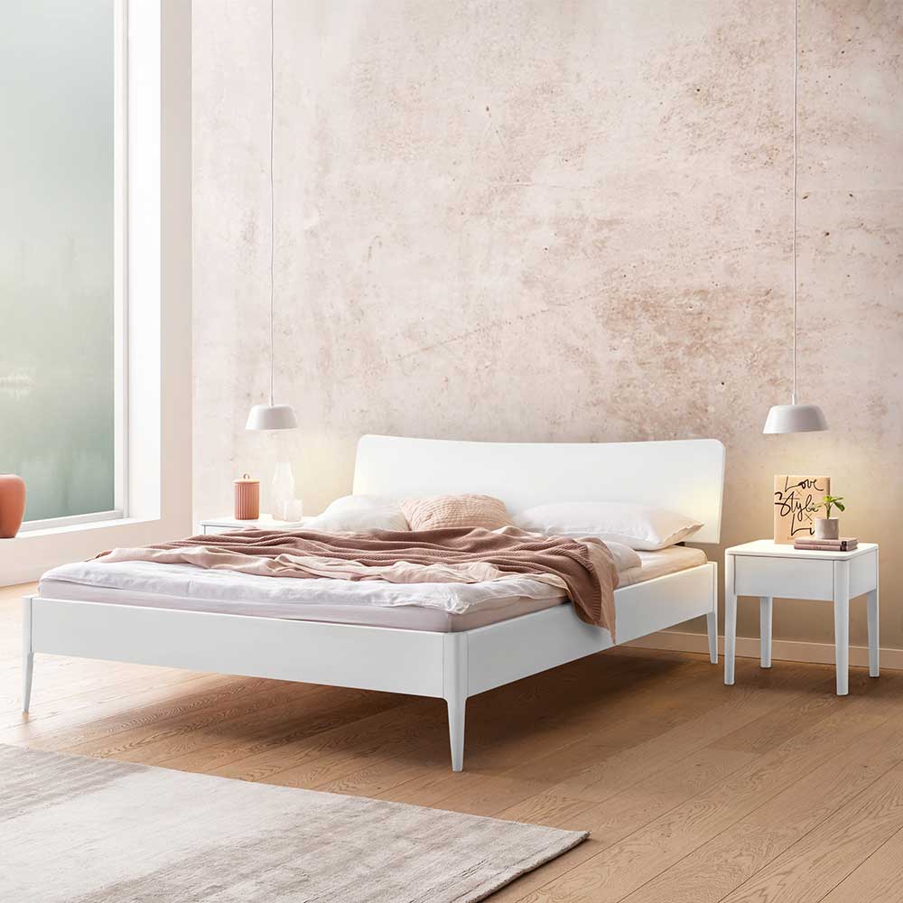 TopDesign Modernes Jugendzimmerbett 140x200 cm Buche Massivholz in Weiß