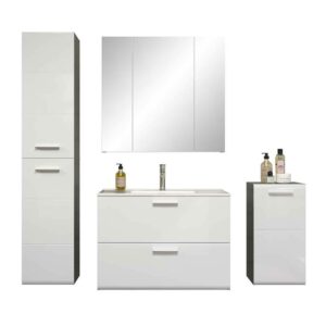 TopDesign Modernes Badezimmermöbel Set in Silbergrau Weiß (vierteilig)