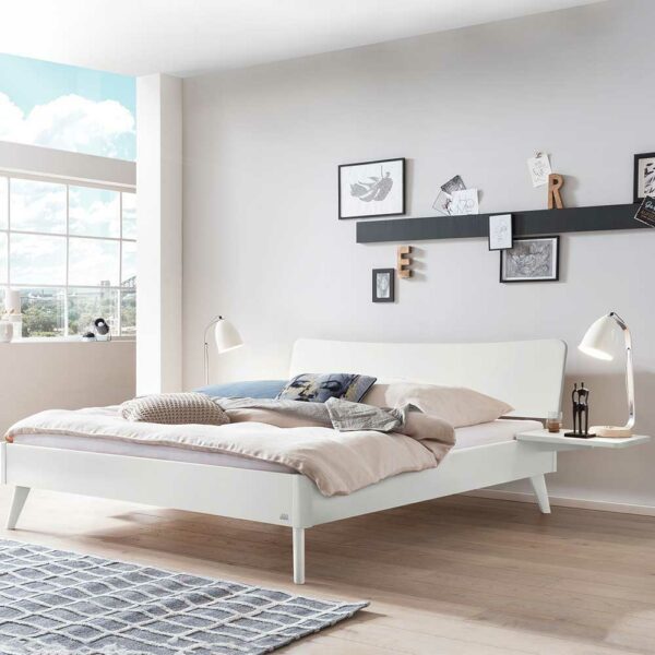 TopDesign Weiß lackiertes Holzbett aus Buche massiv 140x200 cm Liegefläche