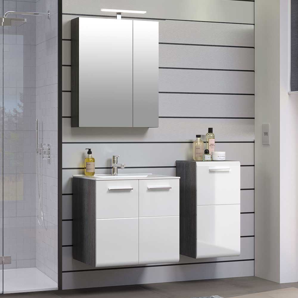 TopDesign Badezimmerset mit Spiegelschrank in modernem Design die Wandmontage (dreiteilig)