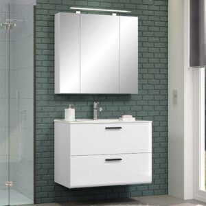 TopDesign Badmöbel Set mit Spiegelschrank in Weiß die Wandmontage (zweiteilig)