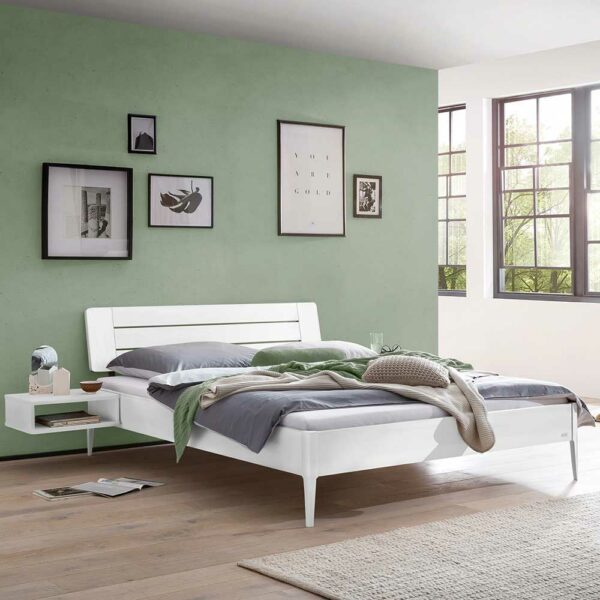 TopDesign Massivholz Bett weiss Buche lackiert 160x200 cm und 180x200 cm