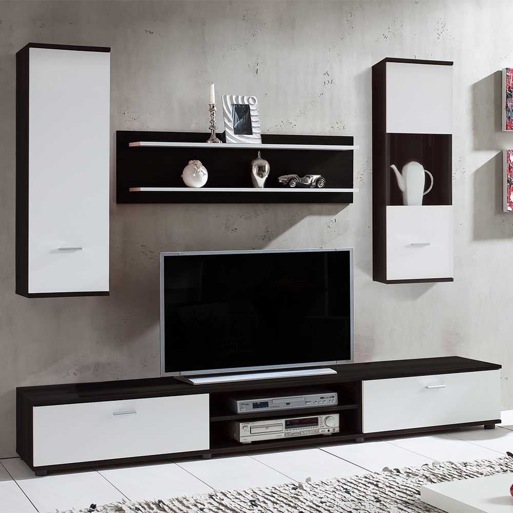 Natura Classico TV Wohnwand in Schwarz und Weiß 190 cm breit (vierteilig)