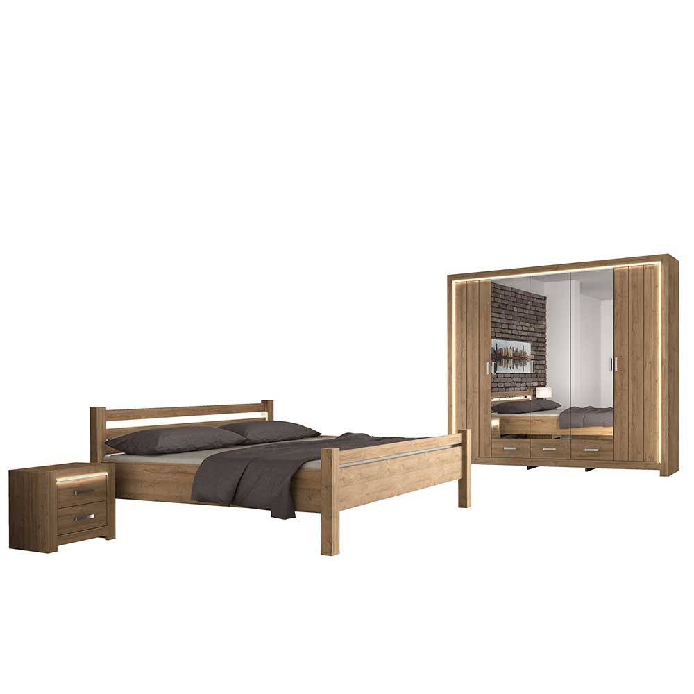 Natura Classico Schlafzimmerset in Wildeichefarben 180x200 cm Bett (vierteilig)