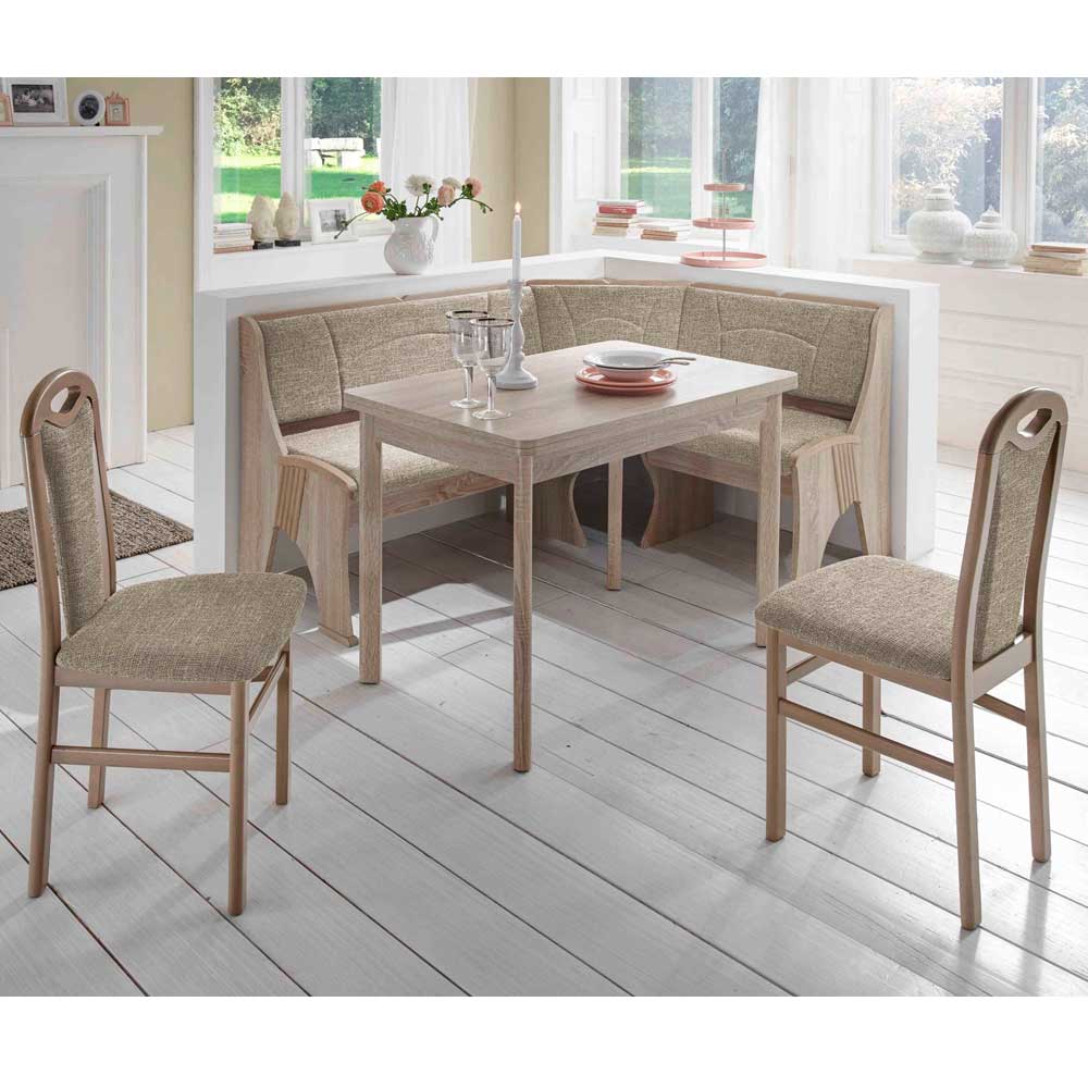 Brandolf Eckbank Gruppe in Beige Braun Stoffbezug Sonoma-Eiche (vierteilig)