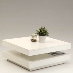 4Home Wohnzimmer Tisch in Weiß drehbarer Tischplatte