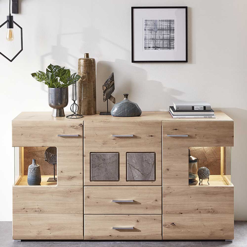 BestLivingHome Design Sideboard in Graubraun und Wildeiche Optik 170 cm breit