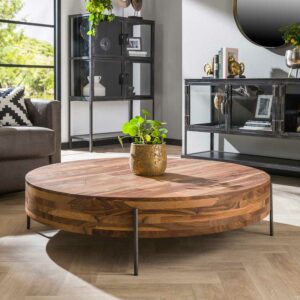 Rodario Runder Design Couchtisch aus Nussbaum Massivholz Metall