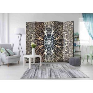 4Home Paravent Raumtrenner mit Mandala Motiv Beige und Schwarz