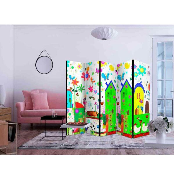 4Home Kinder Paravent mit naivem Bauernhof Motiv Bunt
