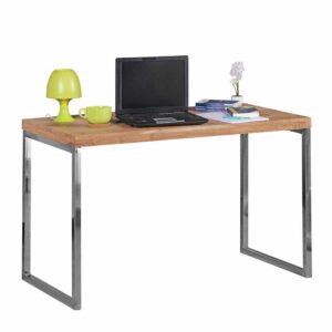 Möbel4Life PC Tisch aus Akazie Massivholz Metall verchromt