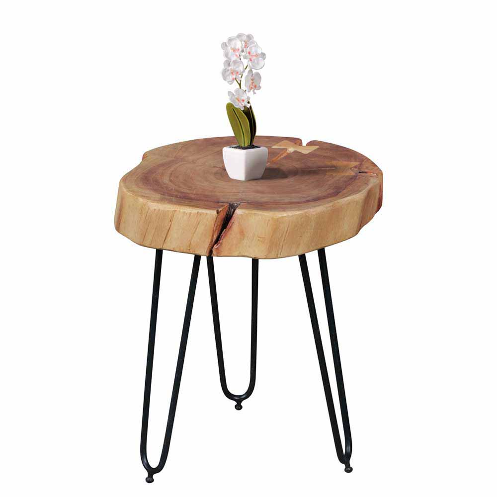Möbel4Life Ablagetisch mit Baumscheibenplatte Akazie Massivholz