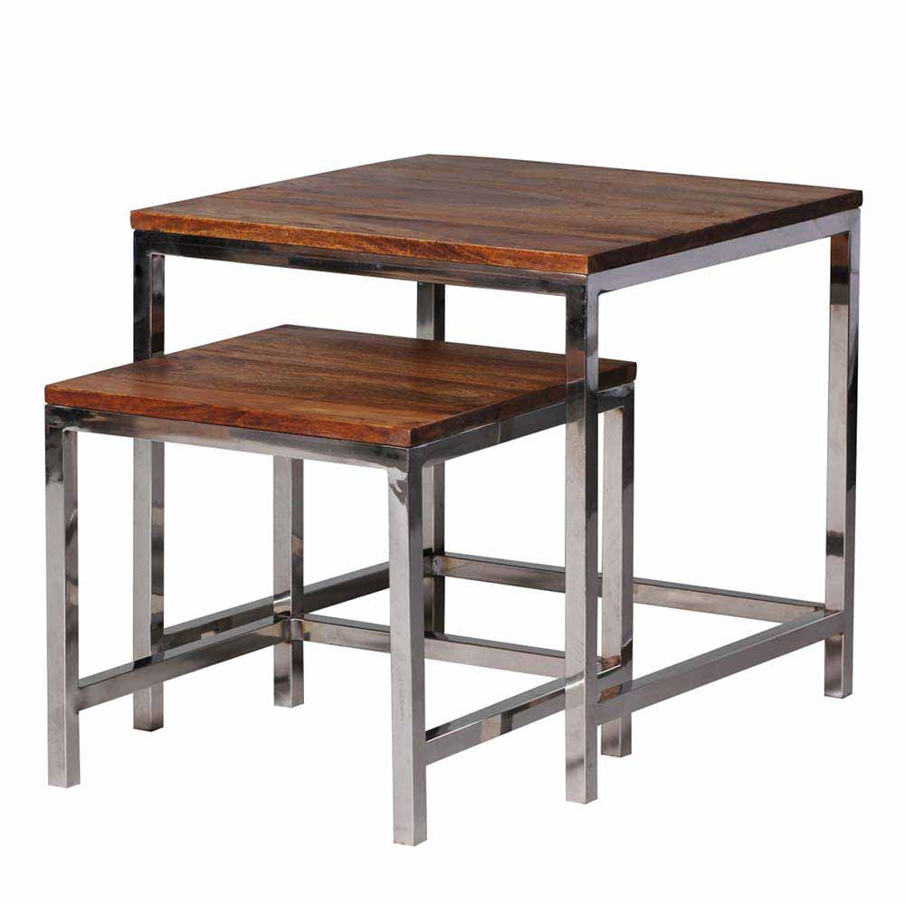 Möbel4Life Zweisatztisch aus Sheesham Massivholz Metall verchromt (zweiteilig)