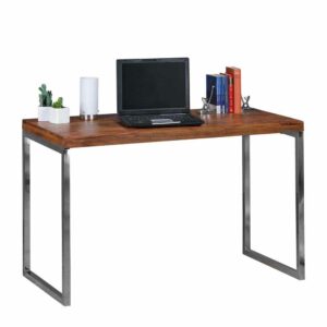 Möbel4Life Schreibtisch aus Sheesham Massivholz Metall verchromt