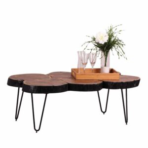 Möbel4Life Design Couchtisch mit Baumscheibe Akazie massiv dunkel lackiert