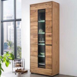 Homedreams Große Schrank Vitrine Eiche teilmassiv 70x196x40 cm