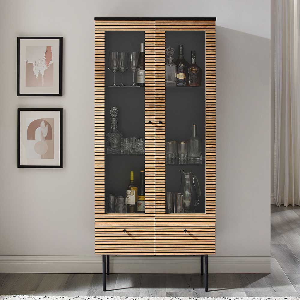 Rodario Esszimmervitrinenschrank im Skandi Design 179 cm hoch - 79 cm breit