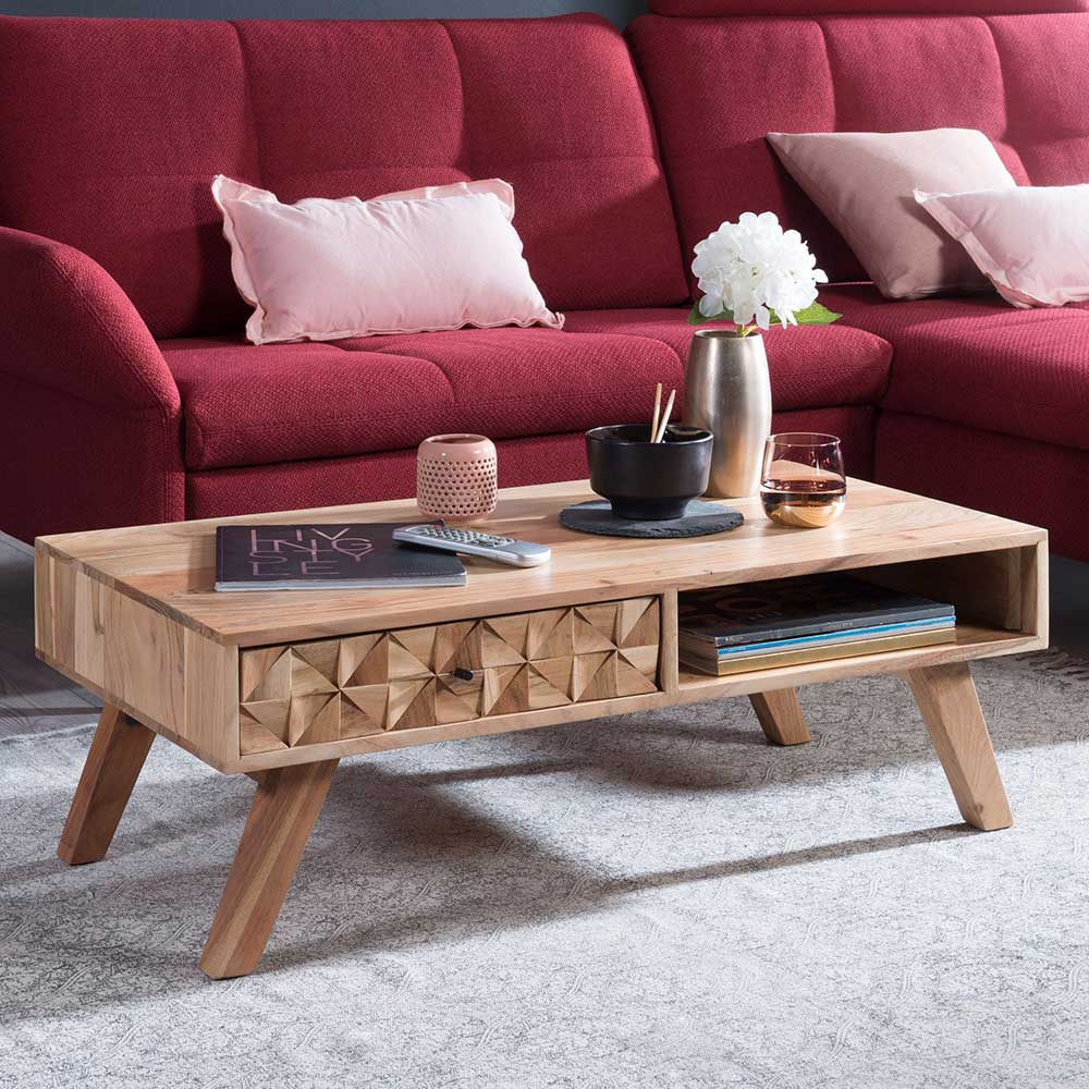 Möbel4Life Wohnzimmertisch aus Akazie Massivholz Landhaus Design
