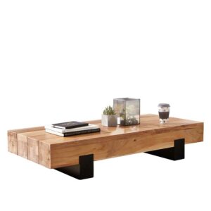 Möbel4Life Designercouchtisch aus Akazie Massivholz und Eisen 25 cm hoch