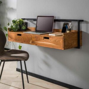 Rodario Wand Schreibtisch aus Akazie Massivholz zwei Schubladen