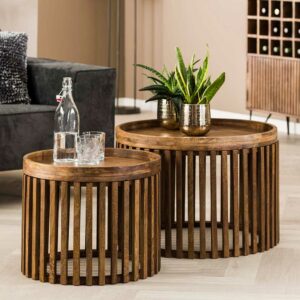 Rodario Beistelltische Sofa mit abnehmbarer Tischplatte Mangobaum Massivholz (zweiteilig)