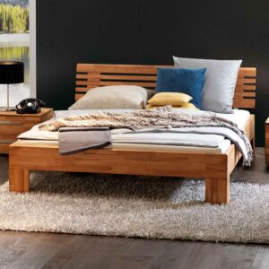 TopDesign Bett mit verstrebtem Kopfteil Kernbuche Massivholz