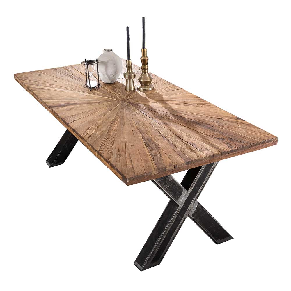 Möbel Exclusive Design Esszimmer Tisch aus Teak Recyclingholz und Eisen Loft Style