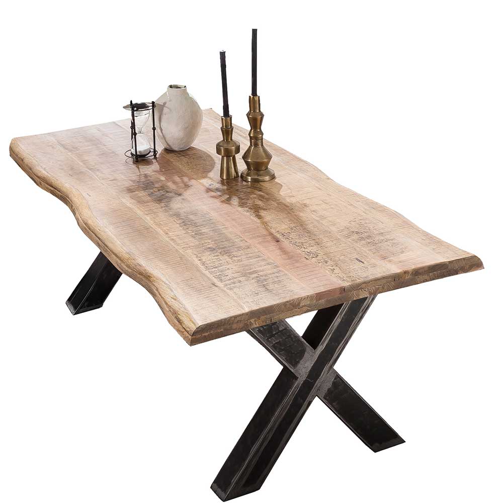 Möbel Exclusive Baumkanten Tisch aus Mangobaum Massivholz und Eisen Loft Design