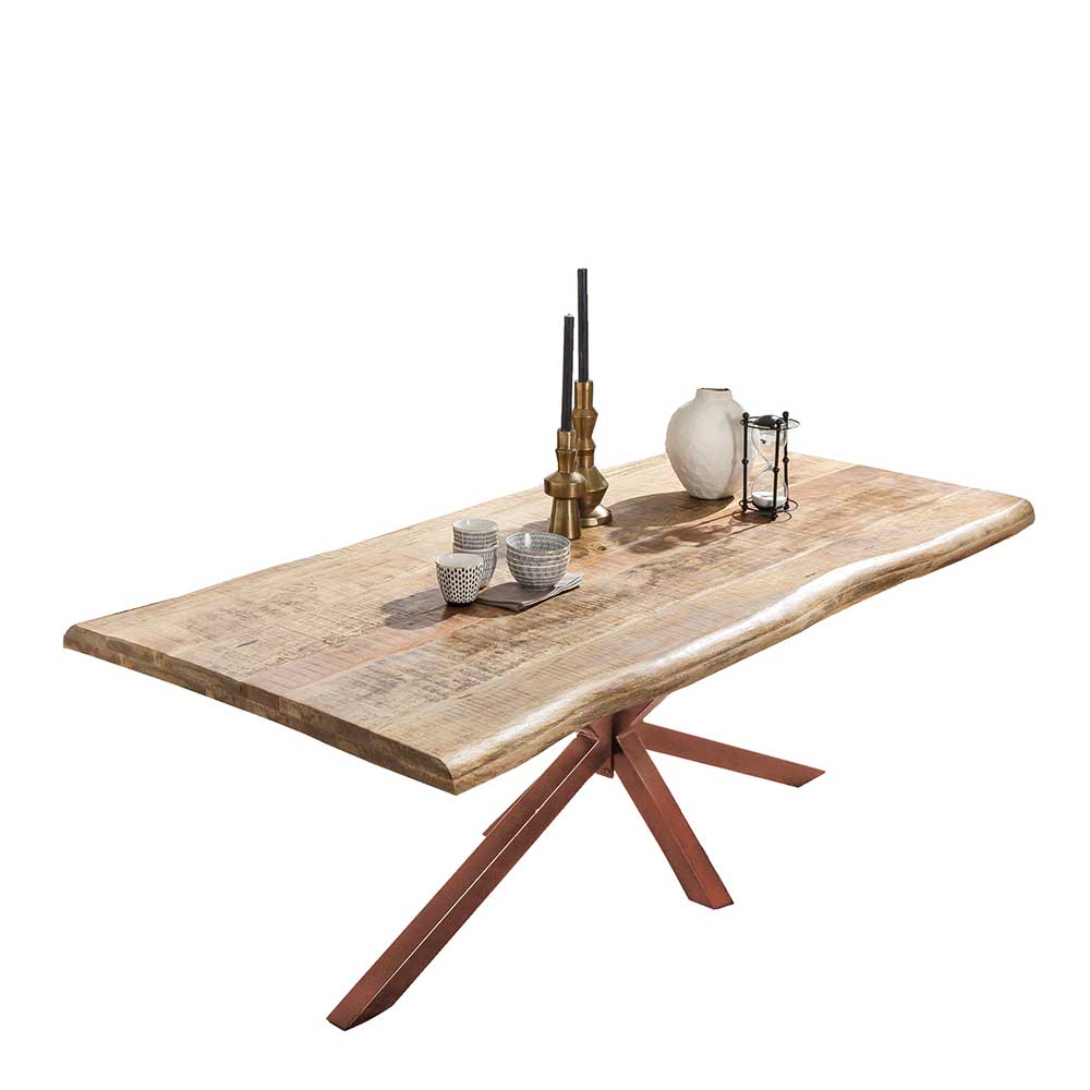 Möbel Exclusive Esszimmertisch aus Mangobaum Massivholz und Eisen Baumkante