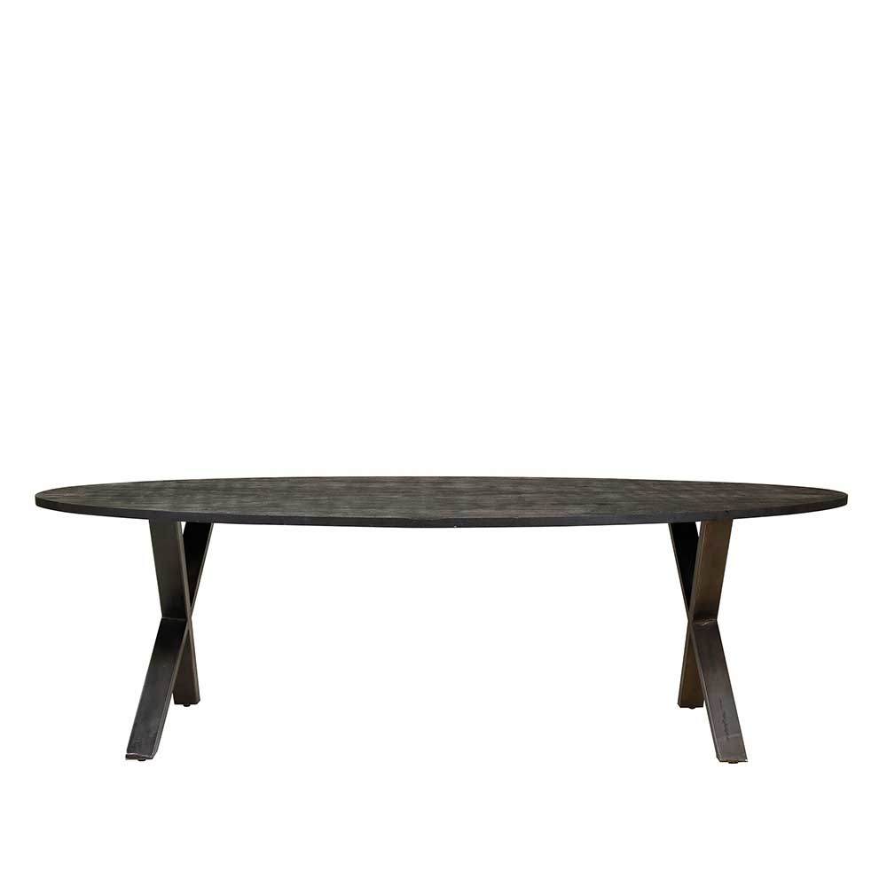Rodario Ovaler Esszimmer Tisch in Schwarz Akazie Massivholz und Metall