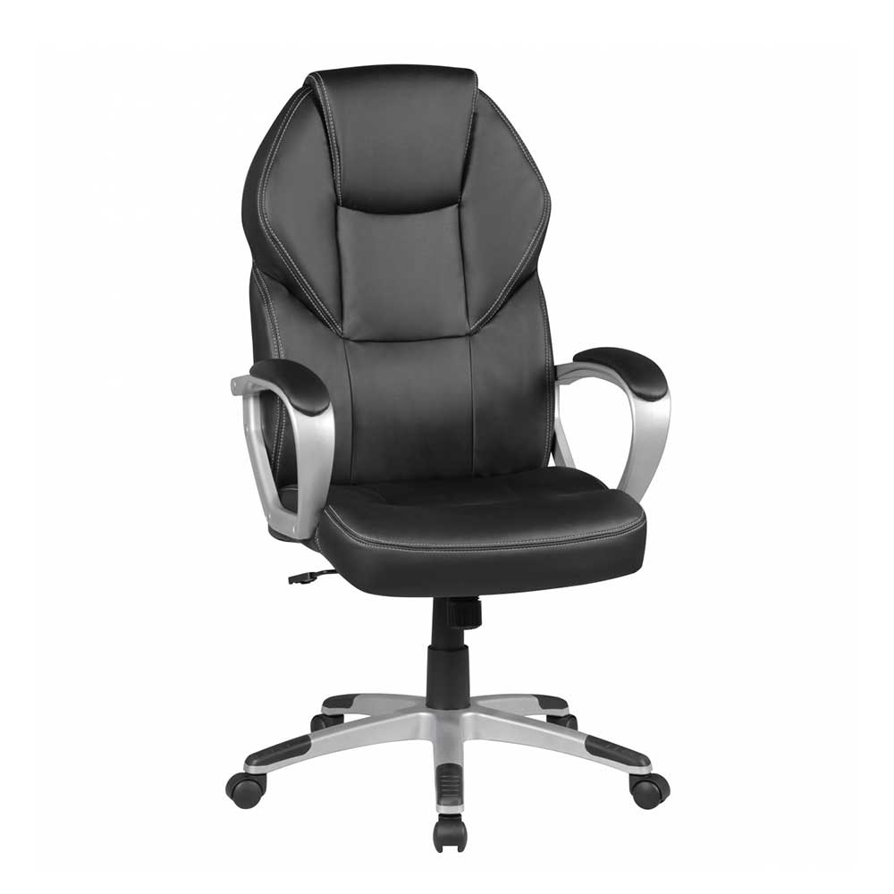 Möbel4Life Schwarzer Chef Sessel mit Bezug aus Kunstleder verstellbarer Rückenlehne
