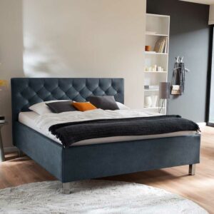 Homedreams Gepolstertes Bett in Blaugrau Microfaser 55 cm Einstiegshöhe