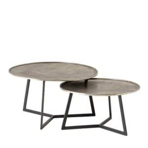 Möbel Exclusive Sofa Tisch Set mit Metallplatten aus Aluminium Bügelgestell (zweiteilig)