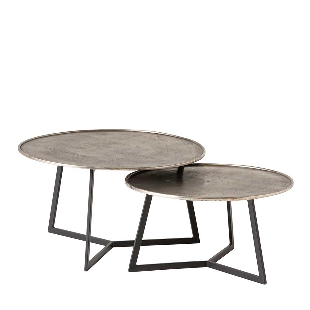 Möbel Exclusive Sofa Tisch Set mit Metallplatten aus Aluminium Bügelgestell (zweiteilig)