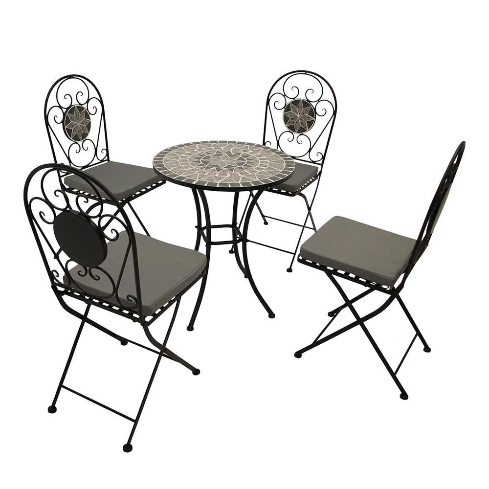 4Home Balkon Bistro Set 3-teilig im Retrostil mit Keramik Mosaik