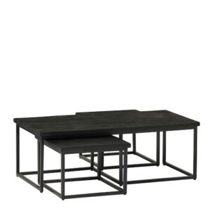 Möbel Exclusive Sofa Tisch Set Industriestil in Schwarz Massivholz und Metall (dreiteilig)