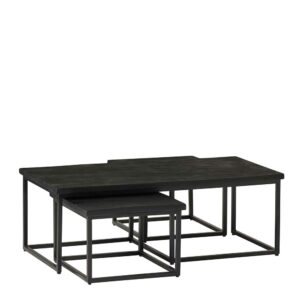 Möbel Exclusive Sofa Tisch Set Industriestil in Schwarz Massivholz und Metall (dreiteilig)