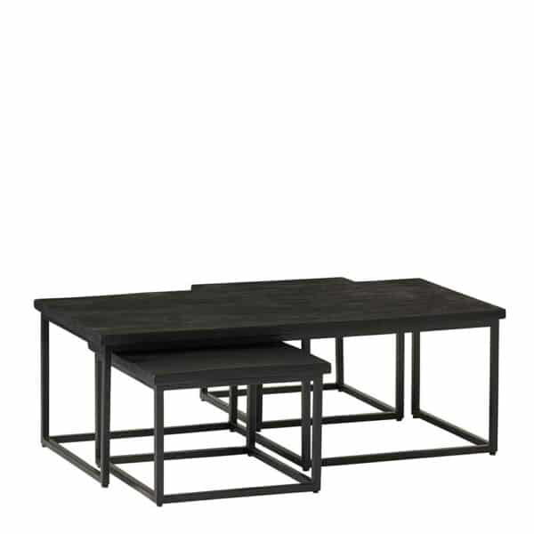 Möbel Exclusive Sofa Tisch Set Industriestil in Schwarz Massivholz und Metall (dreiteilig)
