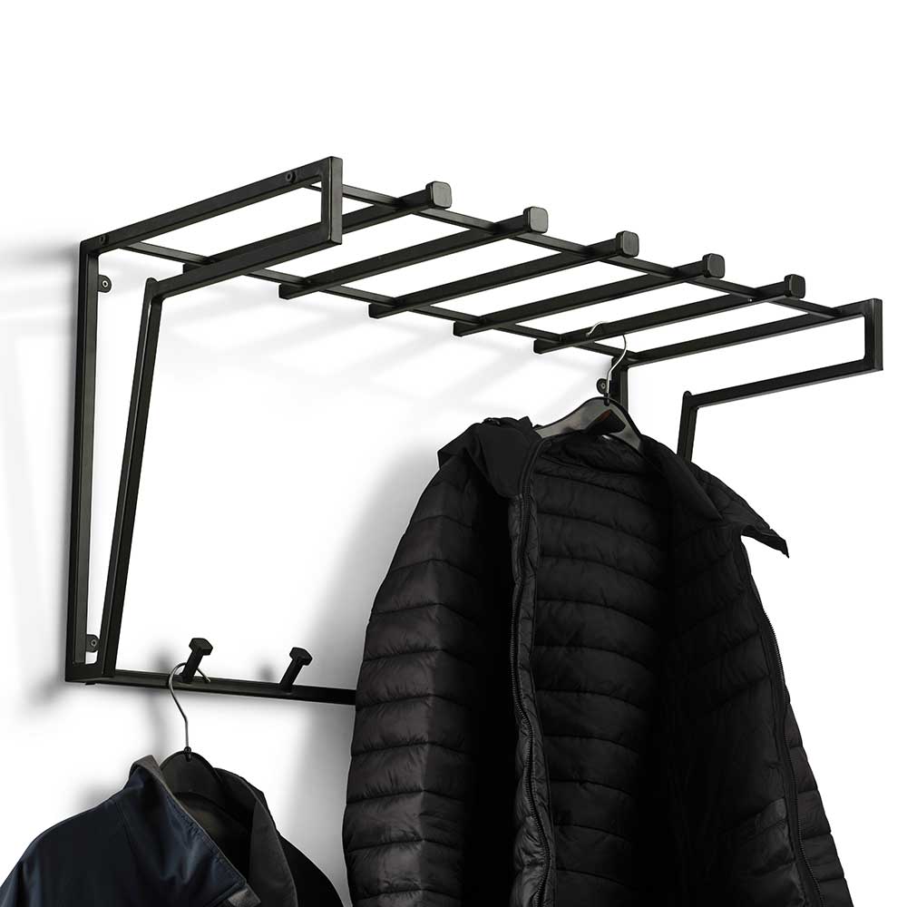 Möbel4Life Metall Wandgarderobe schwarz 10 Kleiderhaken 79 cm breit