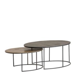 Möbel Exclusive Wohnzimmer Tisch Set mit ovaler Tischplatte 46 cm hoch (zweiteilig)