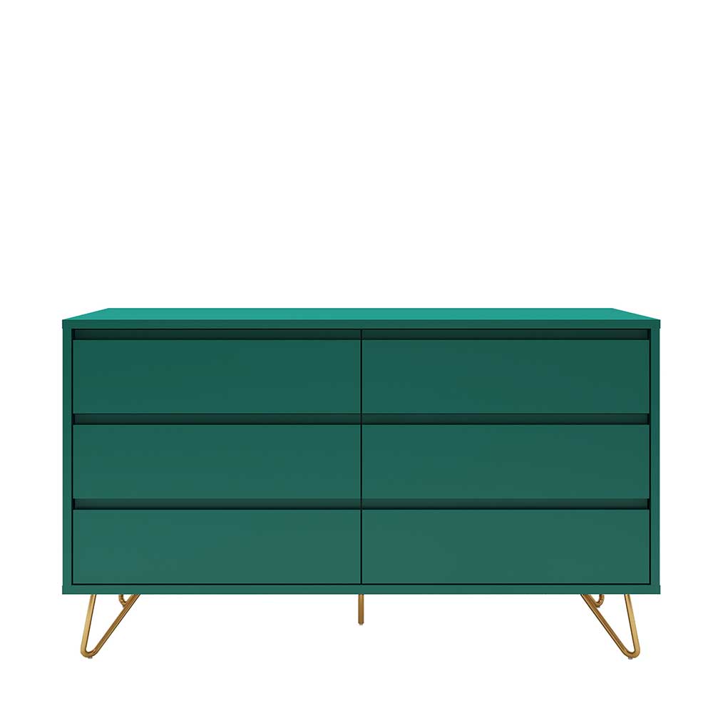 Rodario Design Sideboard in Grün und Goldfarben Vierfußgestell aus Metall