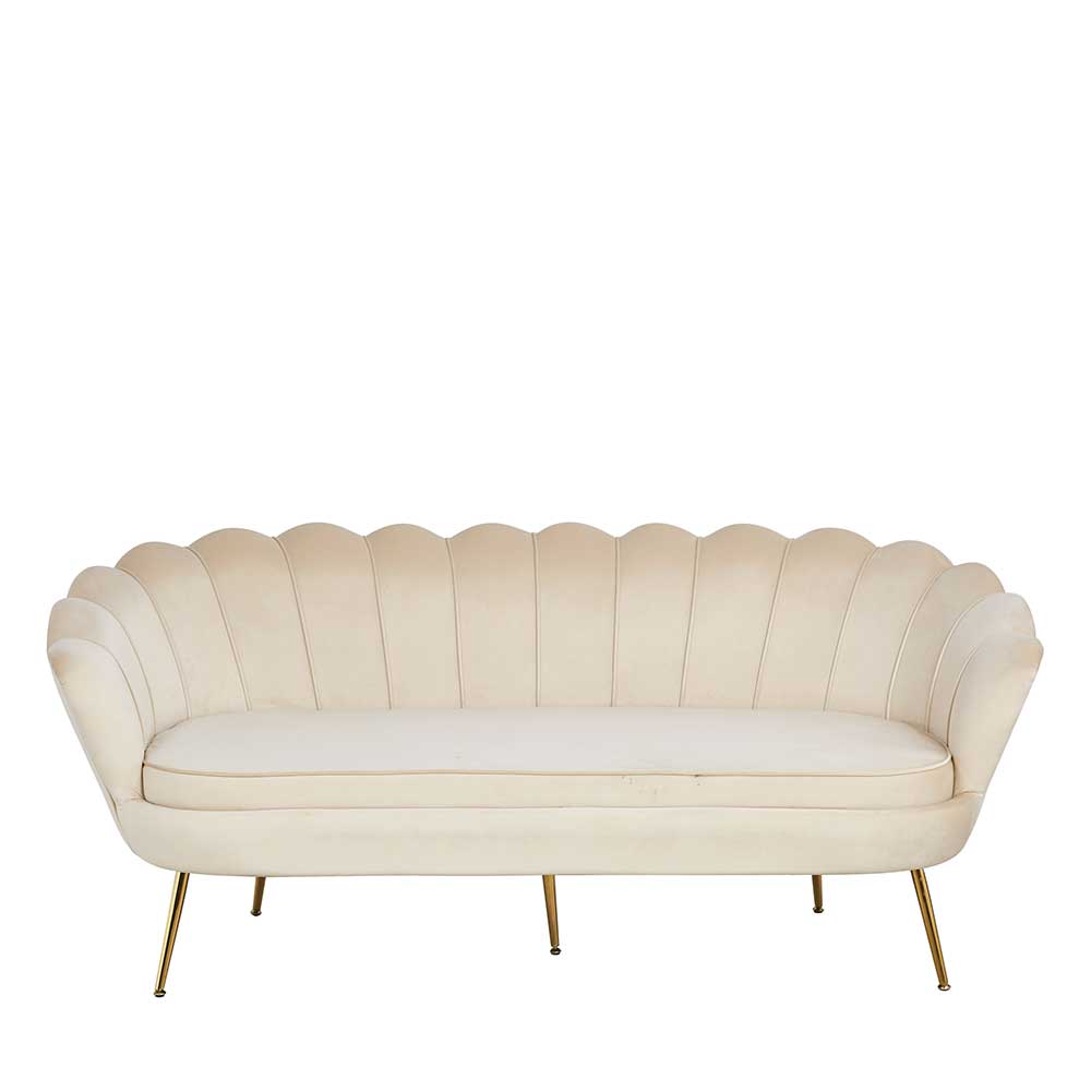 Rodario Muschel Dreisitzer Couch in Beige und Goldfarben Samt