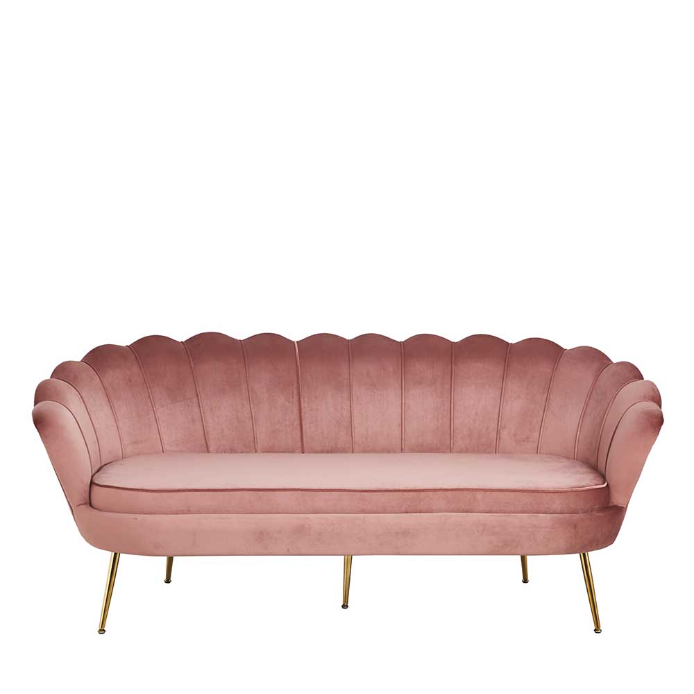 Rodario Muschel Couch aus Samt Rosa und Goldfarben