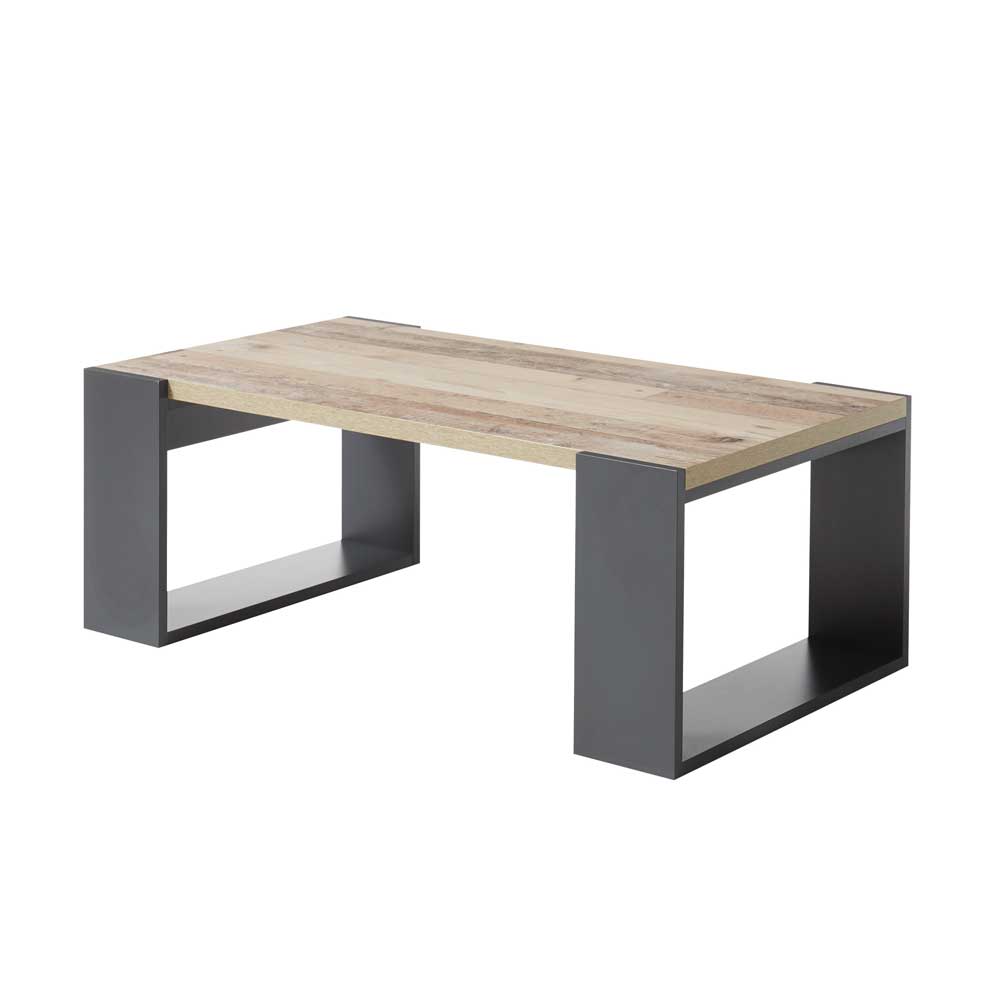 Möbel4Life Salontisch in Holz verwittert und Anthrazit Bügelgestell