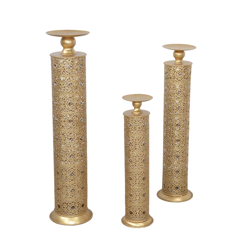 Möbel4Life Kerzenhalter in Goldfarben orientalischen Design (dreiteilig)